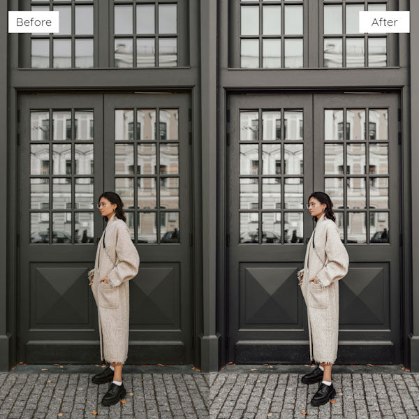 Before and after using Lightroom Presets to add vibrant and dynamic tones to an image.