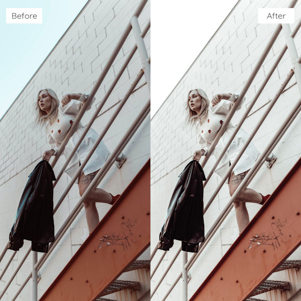 Before and after using Lightroom Presets to achieve a bright and airy effect in photography.