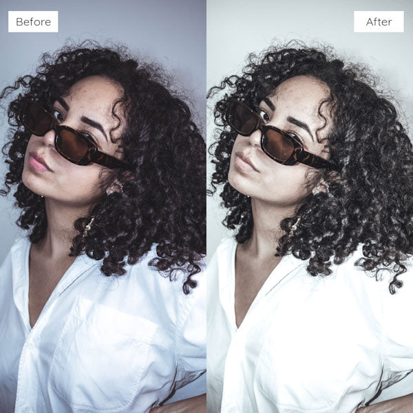 Before and after using Lightroom Presets to create a consistent, cohesive look across a photo series.