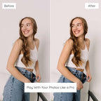 Before and after photo comparison of a woman posing, Edited With No Filter Lightroom Presets