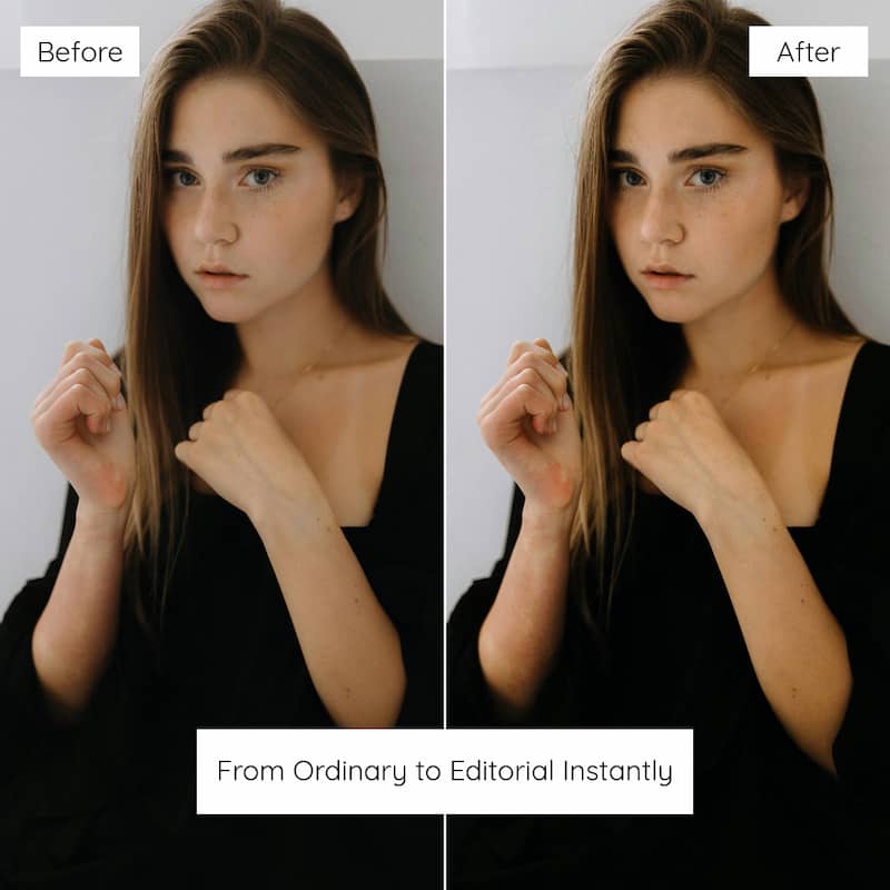 Before and after comparison of a woman Enhanced With No Filter Lightroom Presets