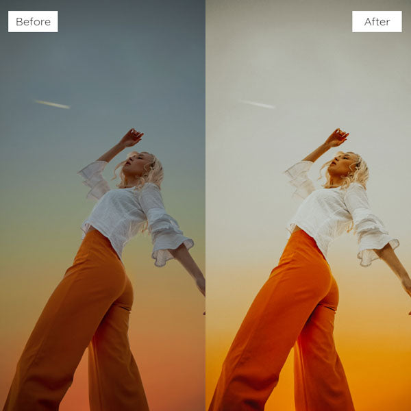 Before and after using Lightroom Presets to enhance photo colors and clarity.