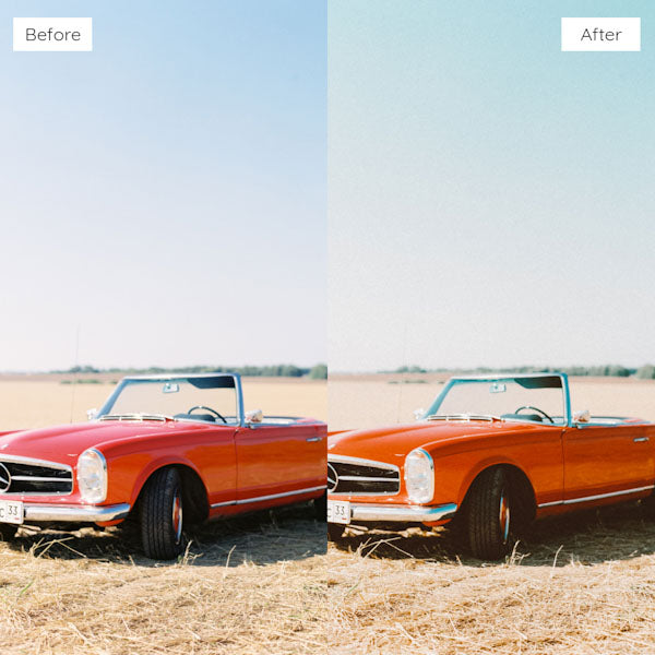 Before and after using Lightroom Presets to add vibrant and dynamic tones to an image.