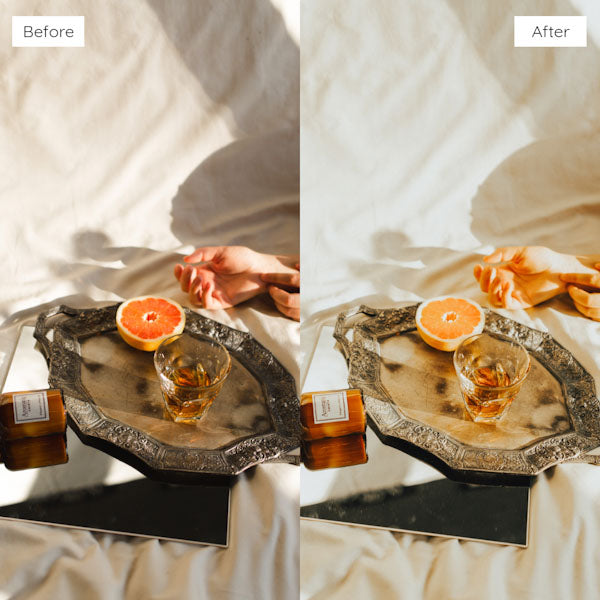 Before and after using Lightroom Presets for sharpening details and intensifying colors in photos.