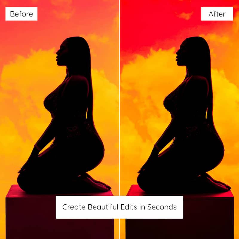 Silhouette of a woman against an orange and red gradient background edited with orange lightroom preset