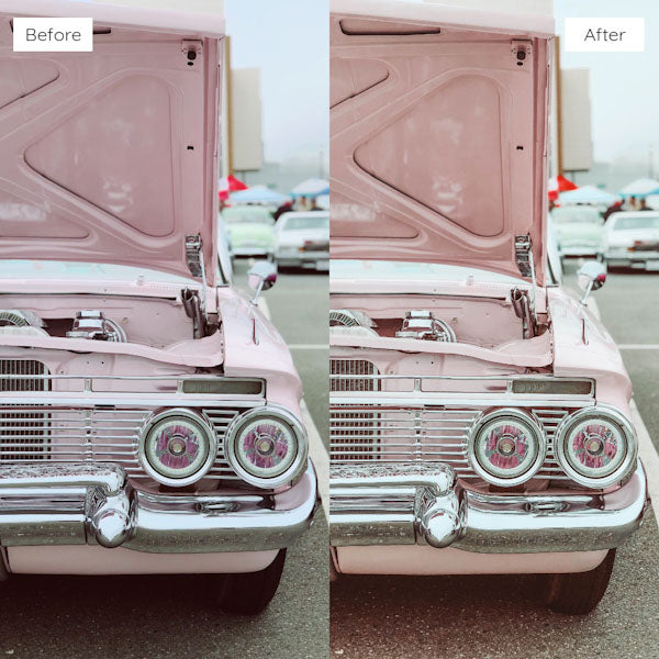 Before and after using Lightroom Presets to enhance photo colors and clarity.