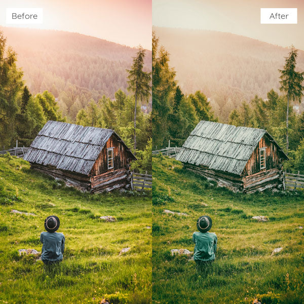 Before and after using Lightroom Presets to add vibrant and dynamic tones to an image.