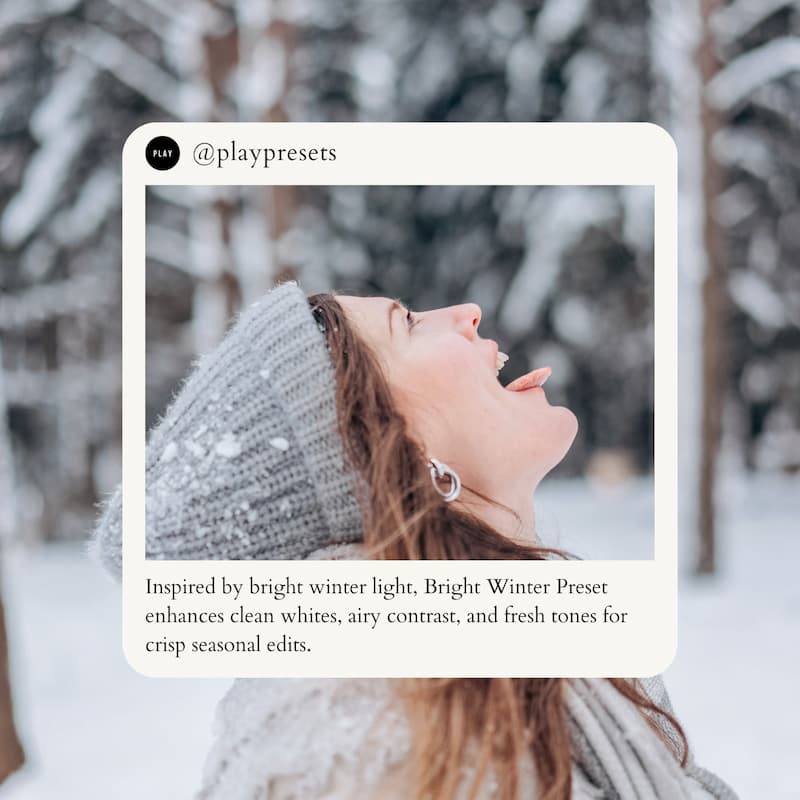 Woman in snowy winter landscape enhanced with Bright Winter Lightroom presets