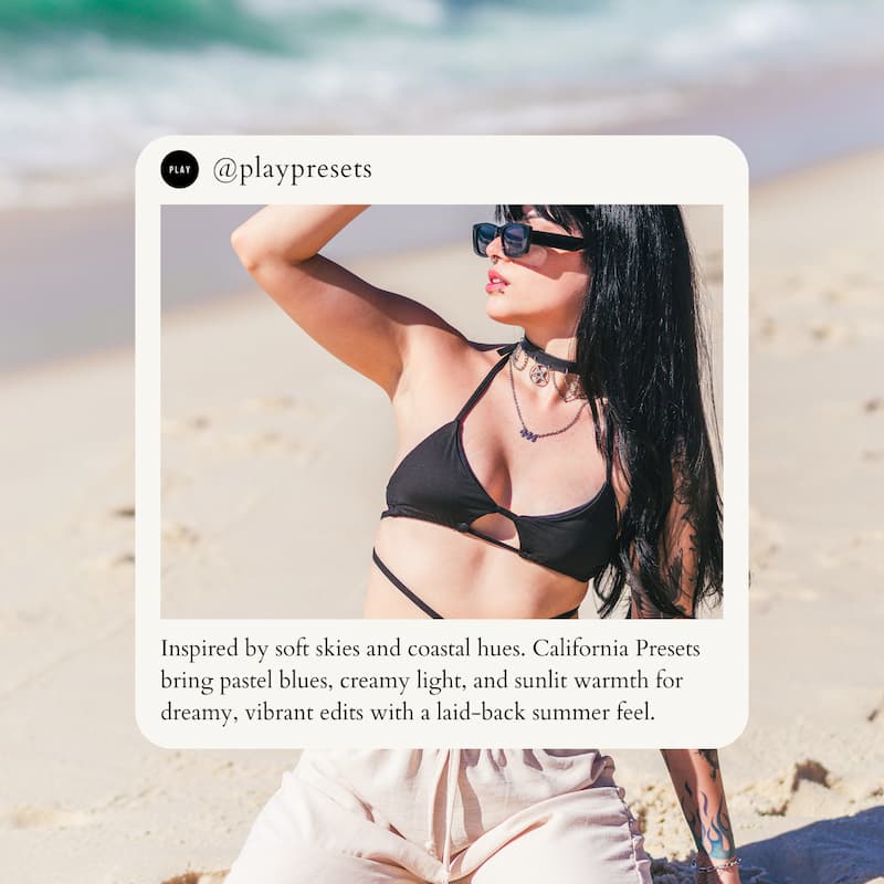 Inspired by soft skies and coastal hues. California Presets bring pastel blues, creamy light, and sunlit warmth for dreamy, vibrant edits with a laid-back summer feel.