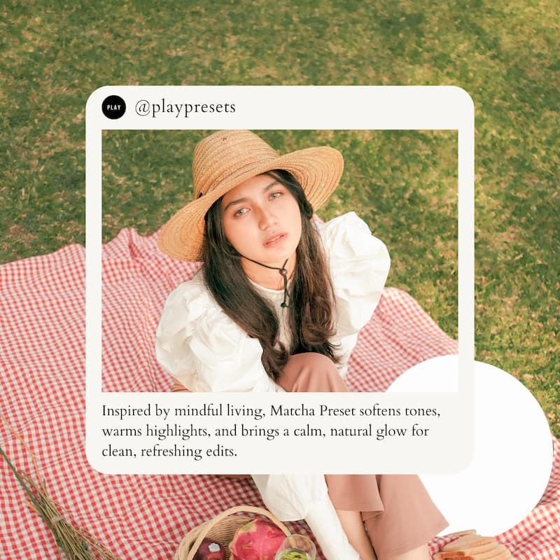 Inspired by mindful living, Matcha Preset softens tones, warms highlights, and brings a calm, natural glow for clean, refreshing edits.