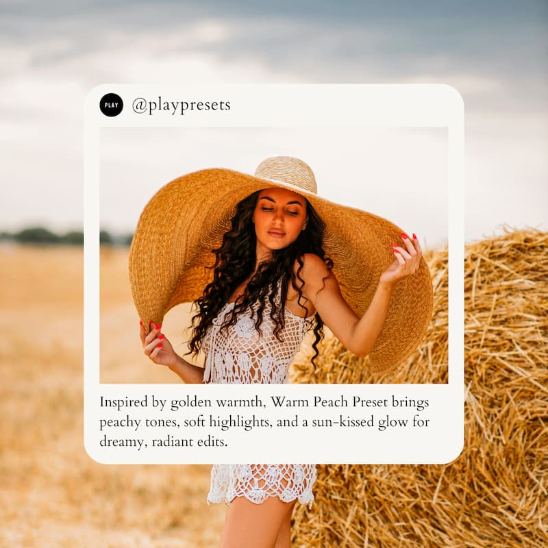 Inspired by golden warmth, Warm Peach Preset brings peachy tones, soft highlights, and a sun-kissed glow for dreamy, radiant edits.