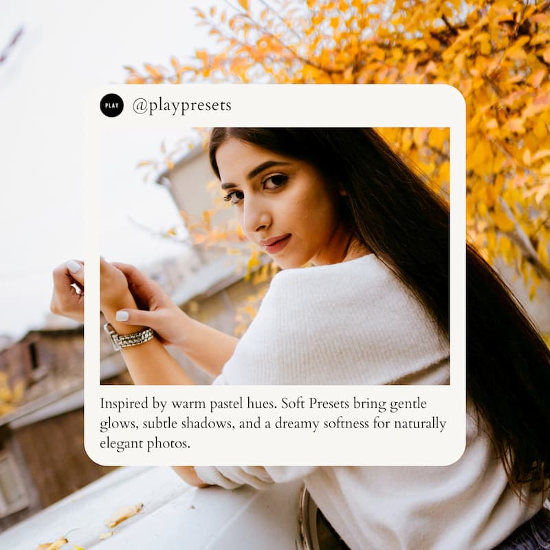 Inspired by golden fall light. Autumn Presets bring rich warmth, earthy tones, and soft shadows for cozy, timeless edits that capture the beauty of the changing season.