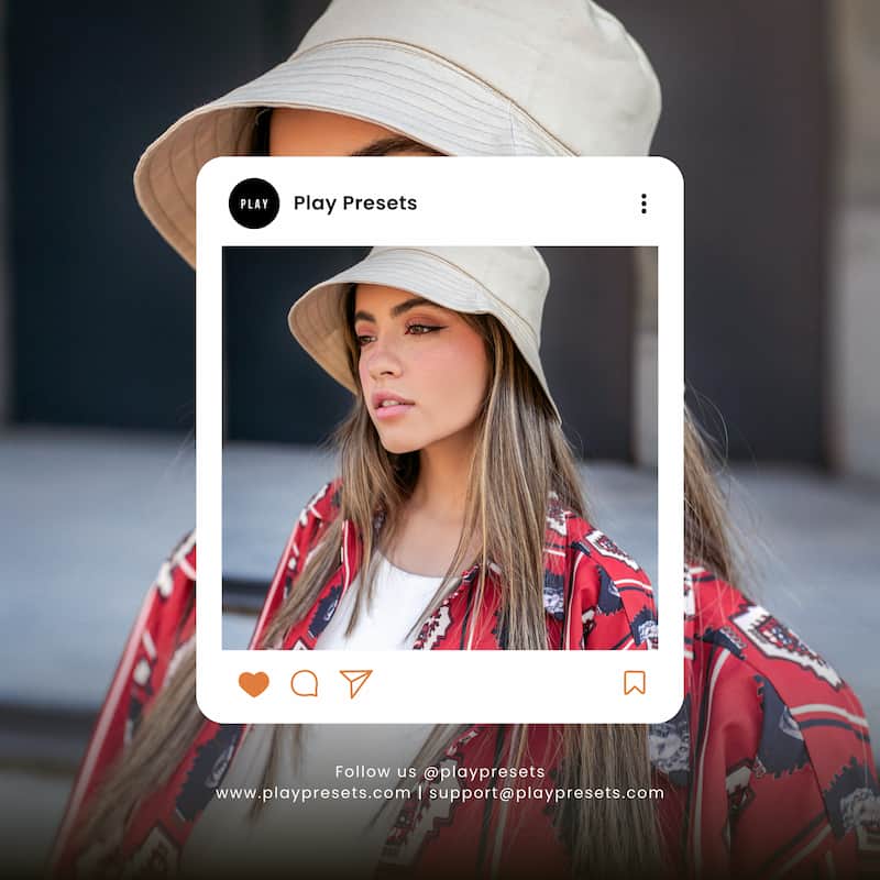 Woman wearing a beige bucket hat Edited Play Presets