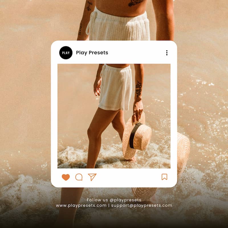 Person walking on a beach with a straw hat,Edited with earth tones lightroom preset