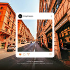 Street scene with buildings and a van, overlaid Enhanced with Brown Lightroom PlayPreset