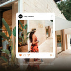 Woman in a red dress and straw hat walking past a Dior store edited with Influencer Lightroom Presets