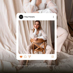 Woman in a white outfit sitting on a wooden stool with a soft, blurred background. Enhanced With No Filter Lightroom Presets