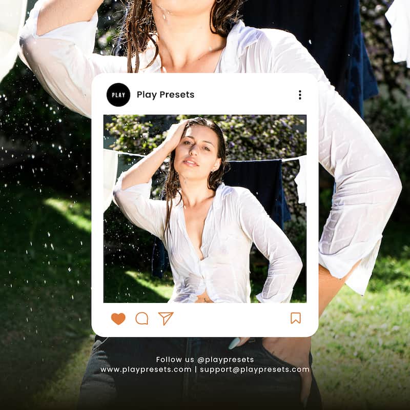 Woman in a white shirt outdoors edited with Play Presets