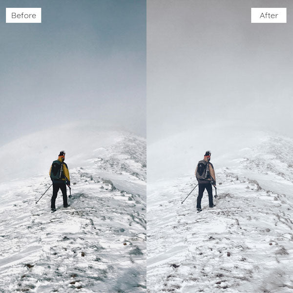 Before and after using Lightroom Presets to enhance photo colors and clarity.