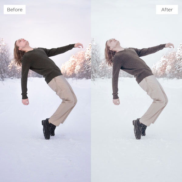 Before and after using Lightroom Presets for enhancing natural light and shadows in photos.