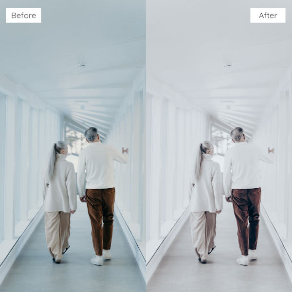 Before and after using Lightroom Presets to add warmth and richness to an image.