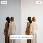 Before and after comparison of two women against a plain background Edited with Soft Lightroom Preset