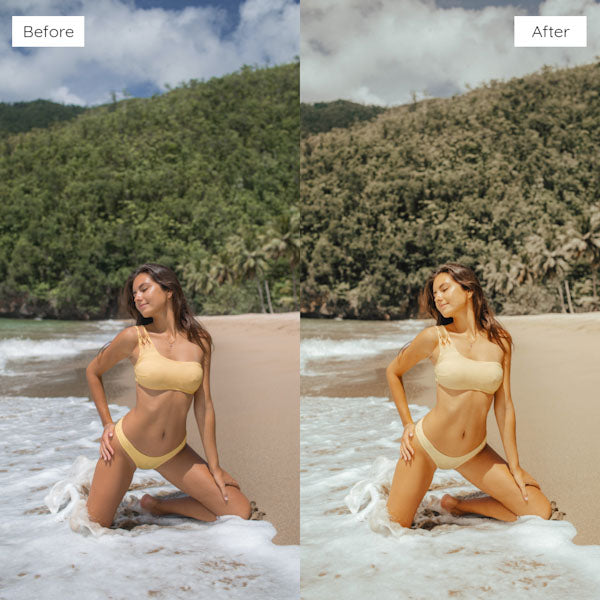 Before and after using Lightroom Presets to add vibrant and dynamic tones to an image.