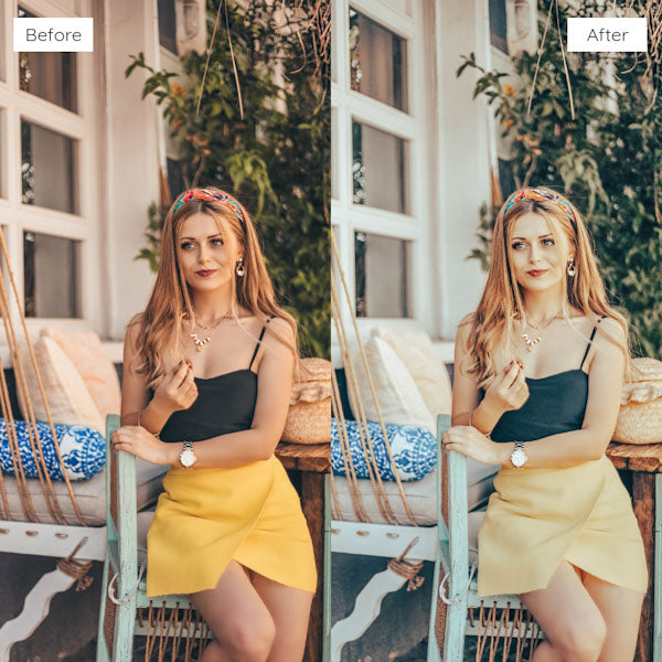 Before and after using Lightroom Presets for enhancing natural light and shadows in photos.