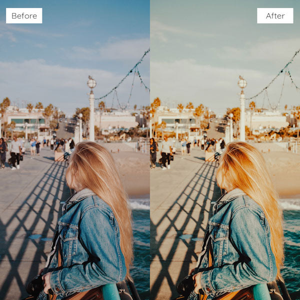 Before and after using Lightroom Presets to add warmth and richness to an image.