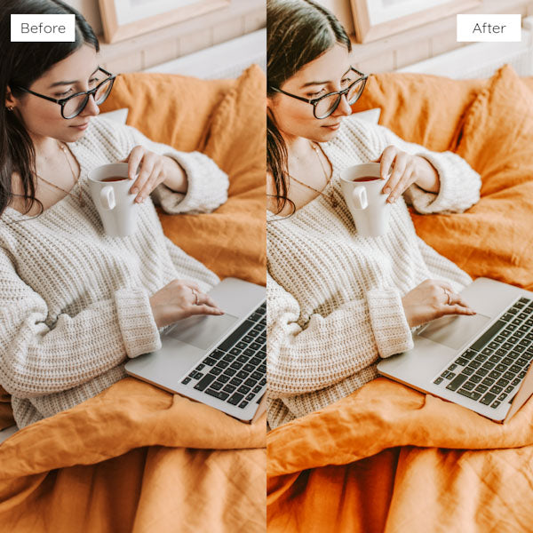 Before and after using Lightroom Presets to add warmth and richness to an image.