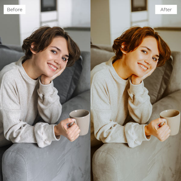 Before and after using Lightroom Presets to enhance photo colors and clarity.