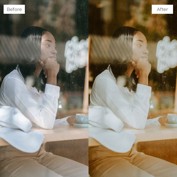 Before and after using Lightroom Presets to add vibrant and dynamic tones to an image.