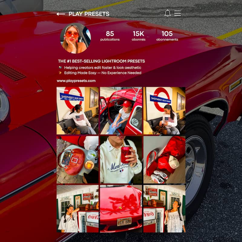 Instagram feed preview edited with Agfa Vista Lightroom Presets showing bold aesthetic and cohesive red tones