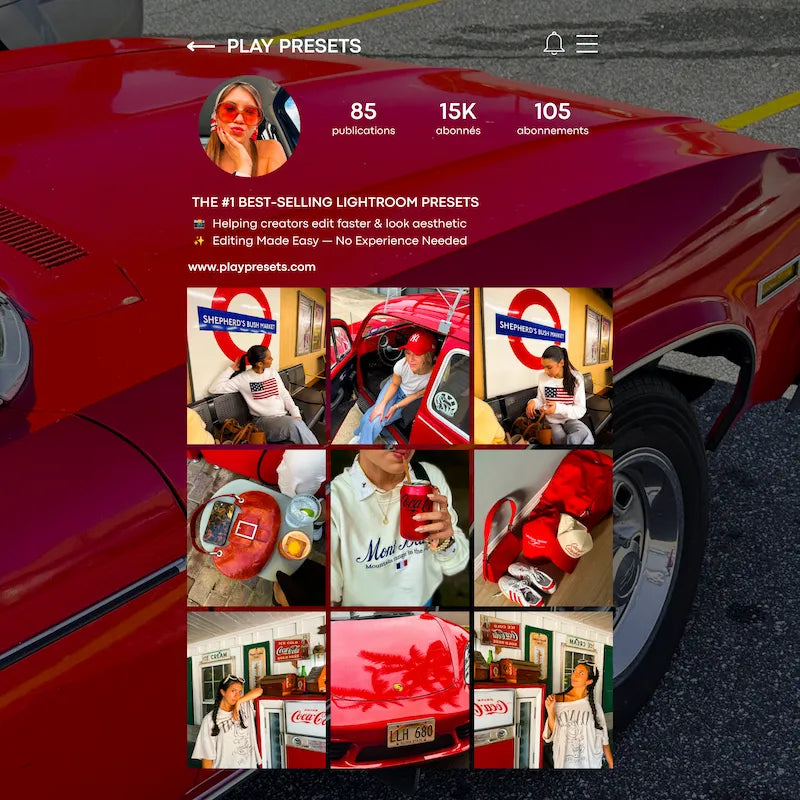 Instagram feed preview edited with Agfa Vista Lightroom Presets showing bold aesthetic and cohesive red tones