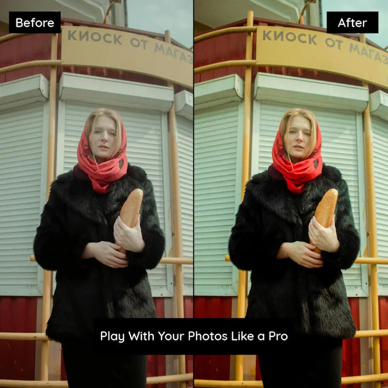 Before and after photo edited with Agfa Vista Lightroom Presets showing vibrant colors and warm contrast