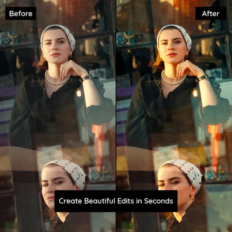 Before and after photo edited with Agfa Vista Lightroom Presets showing cinematic tones and rich highlights