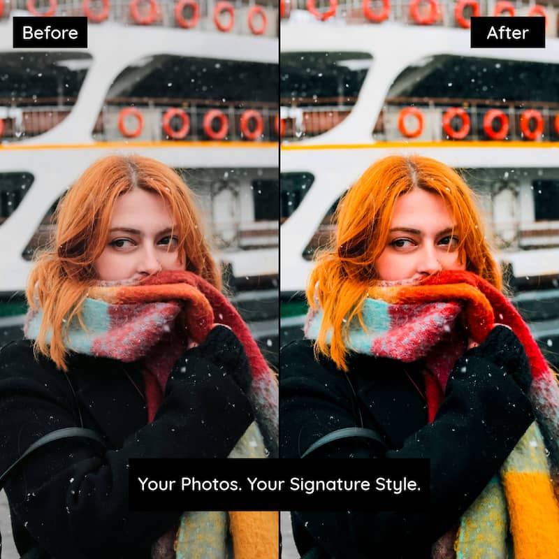 Before and after photo edited with Agfa Vista Lightroom Presets showing enhanced reds and color pop effect
