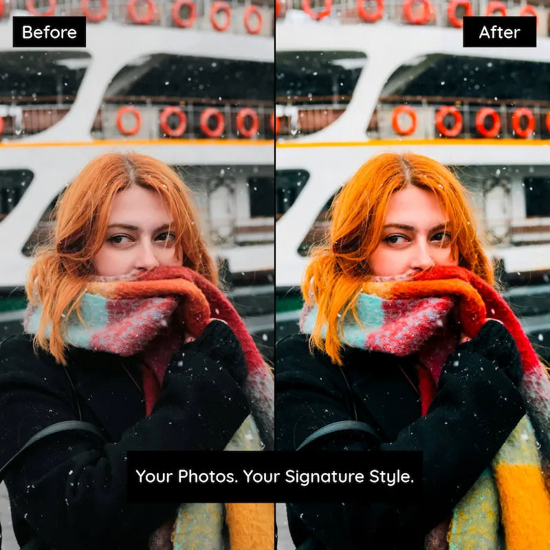 Before and after photo edited with Agfa Vista Lightroom Presets showing enhanced reds and color pop effect