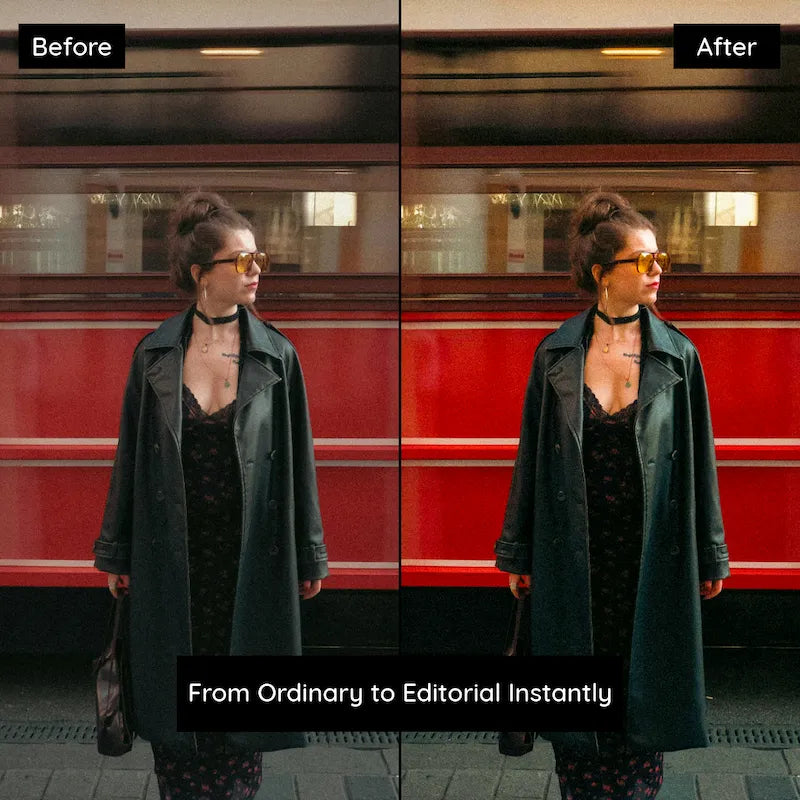 Before and after photo edited with Agfa Vista Lightroom Presets showing deep contrast and retro film look