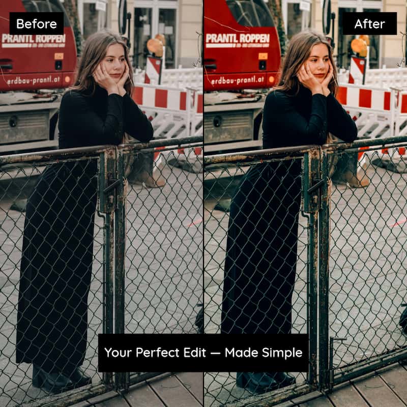 Before and after photo edited with Agfa Vista Lightroom Presets showing strong colors and balanced exposure