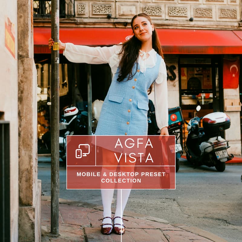 Agfa Vista Lightroom Presets cover image showing retro film tones and vibrant color style