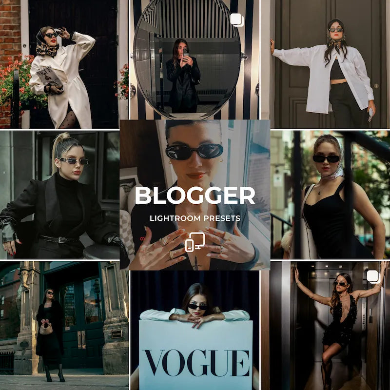Blogger Lightroom presets cover showing moody urban tones across street fashion, lifestyle, and editorial photography
