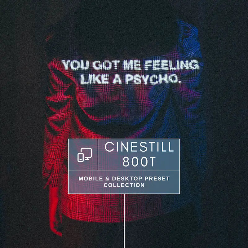 CineStill 800T Lightroom presets cover showing cinematic night photography with tungsten tones and red-orange film glow