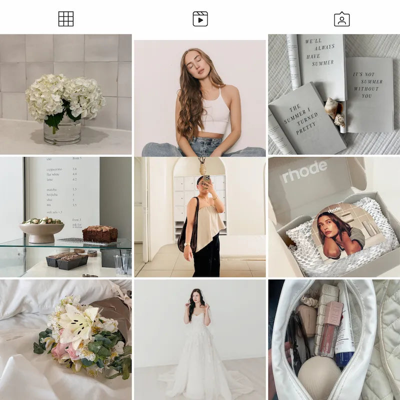 Photo grid preview edited with Clean Lightroom presets showing clean whites, natural tones, balanced light, and everyday lifestyle photography