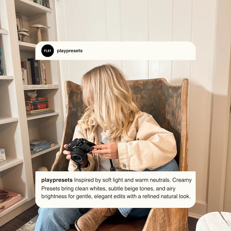 Lifestyle photo edited with Creamy Lightroom presets showing soft beige tones and warm natural aesthetic lighting