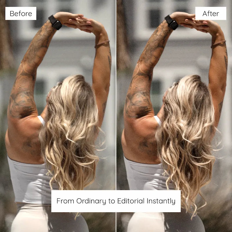 Before and after fitness portrait edited with Fitness Lightroom presets showing enhanced muscle definition, natural skin tones, and clean balanced contrast