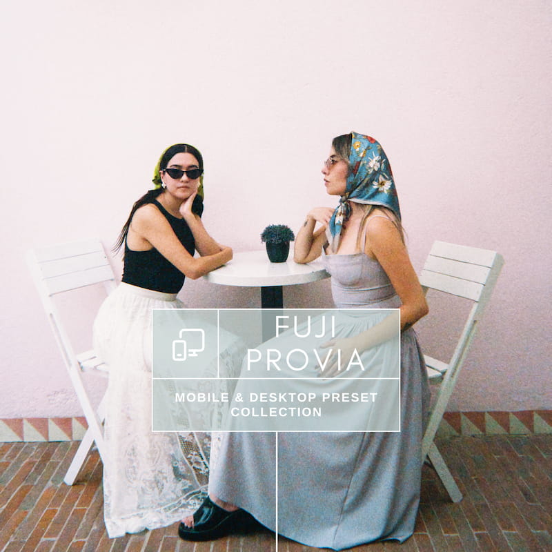 Fuji Provia Lightroom presets cover image showing clean tones and bright lifestyle photography aesthetic