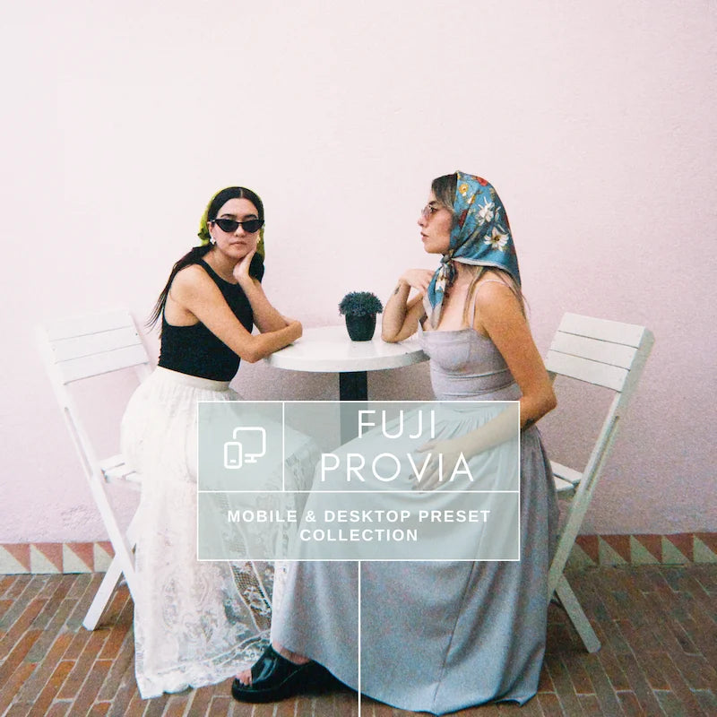 Fuji Provia Lightroom presets cover image showing clean tones and bright lifestyle photography aesthetic