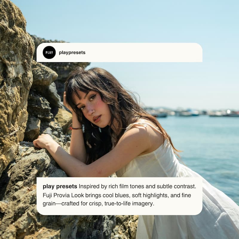 Outdoor lifestyle photo edited with Fuji Provia Lightroom presets showing vivid colors and natural light by the sea