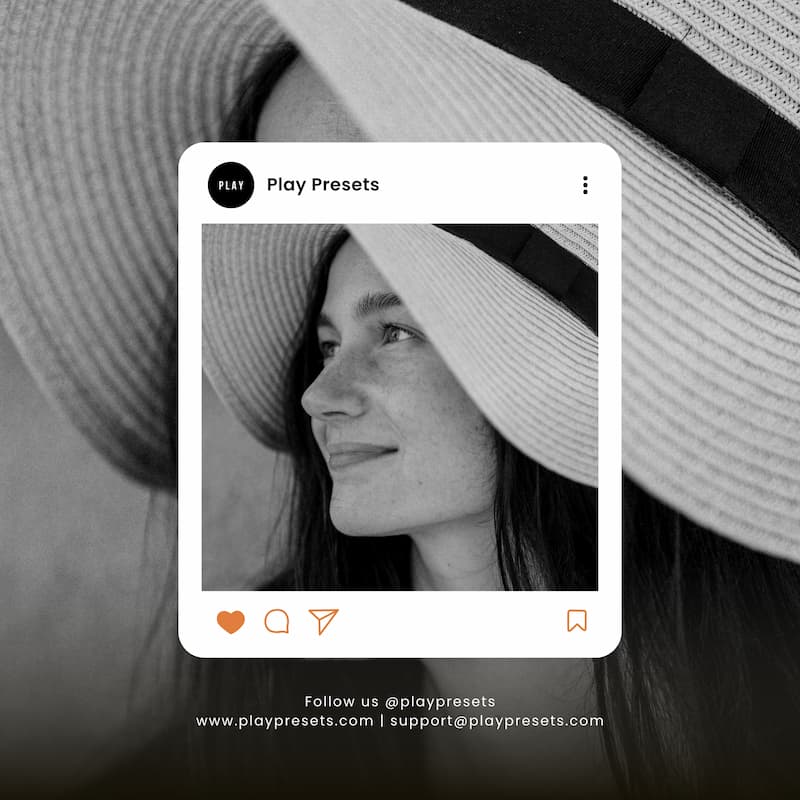 Photo of a woman wearing a wide-brimmed hat edited with Ilford B&W Preset Collection.